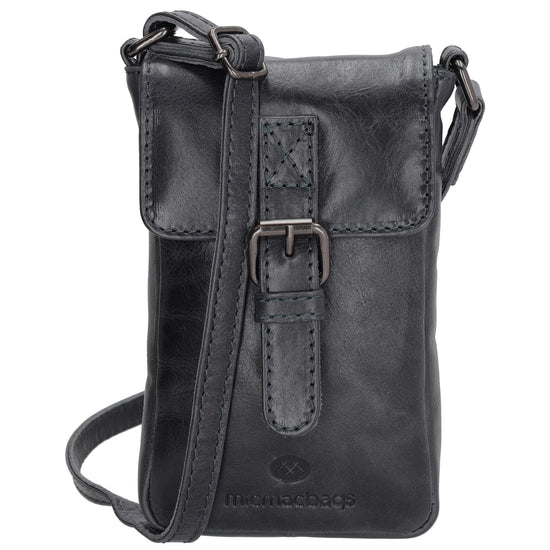 Handytasche| Minibag 10,5 x 16,5cm in Dunkelblau aus Leder mit Überschlag - leder-accessoires.com