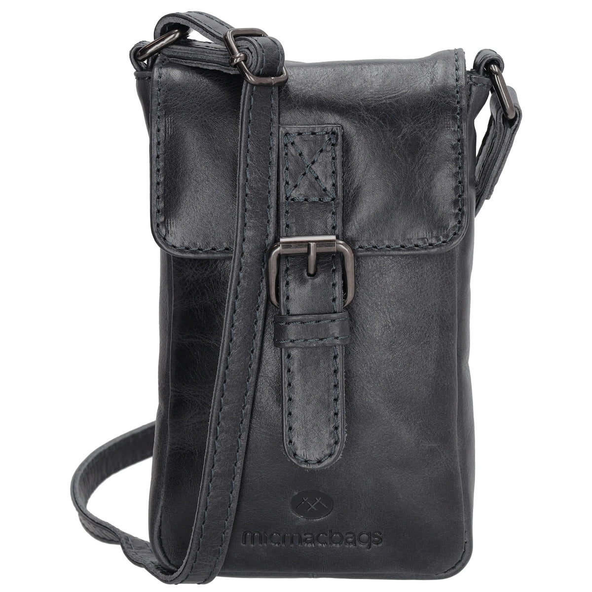 Handytasche| Minibag 10,5 x 16,5cm in Dunkelblau aus Leder mit Überschlag - leder-accessoires.com