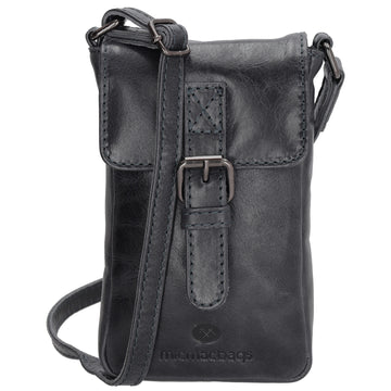 Handytasche| Minibag 10,5 x 16,5cm in Dunkelblau aus Leder mit Überschlag - leder-accessoires.com
