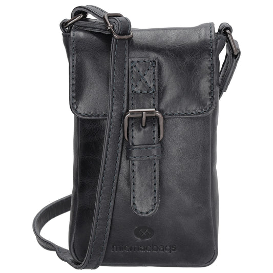 Handytasche| Minibag 10,5 x 16,5cm in Dunkelblau aus Leder mit Überschlag - leder-accessoires.com