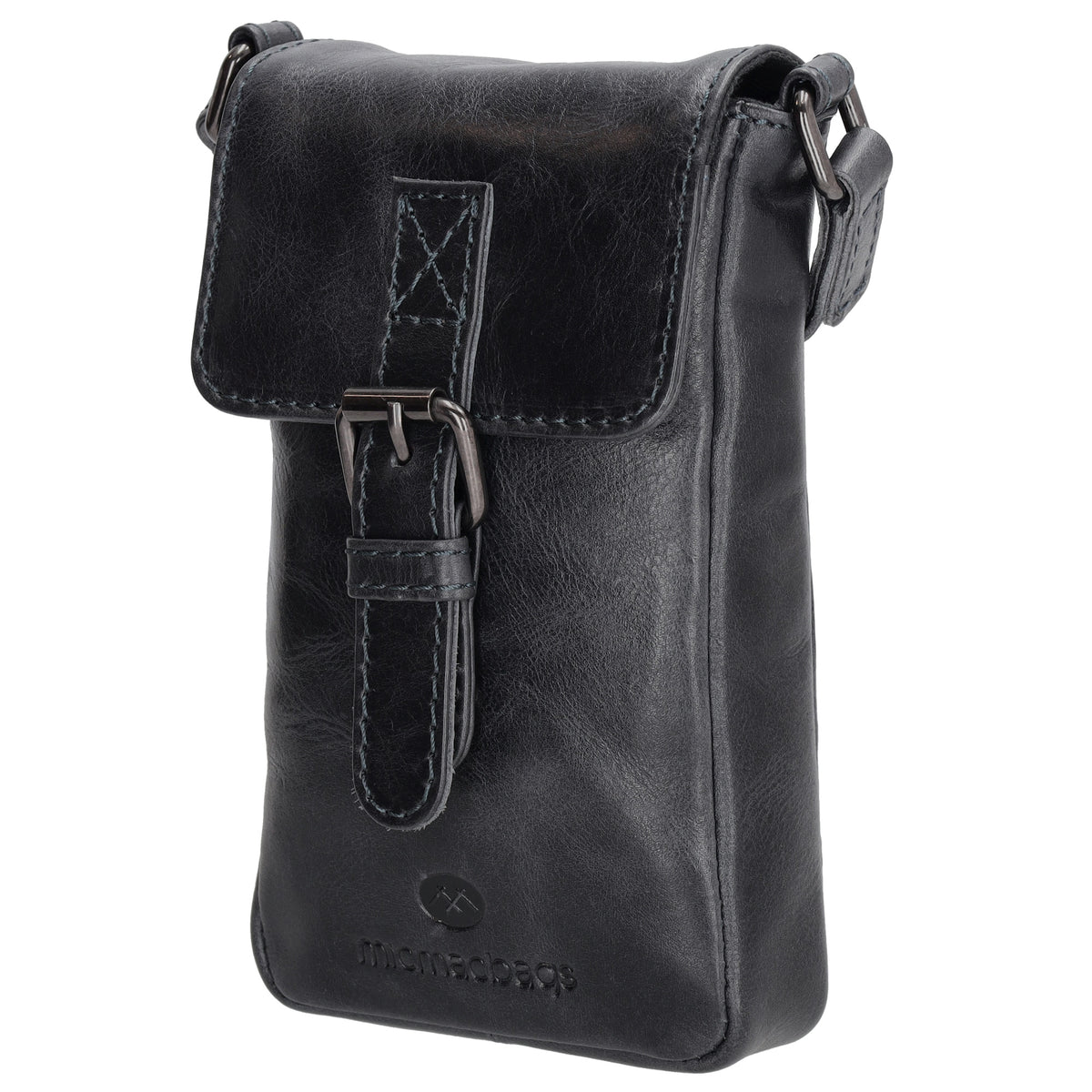 Handytasche| Minibag 10,5 x 16,5cm in Dunkelblau aus Leder mit Überschlag - leder-accessoires.com