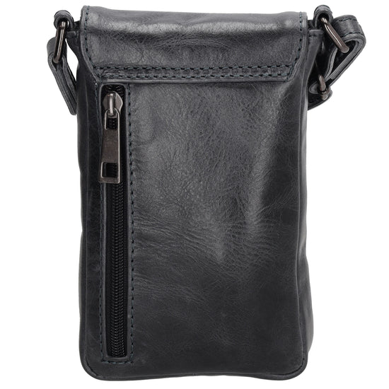 Handytasche| Minibag 10,5 x 16,5cm in Dunkelblau aus Leder mit Überschlag - leder-accessoires.com
