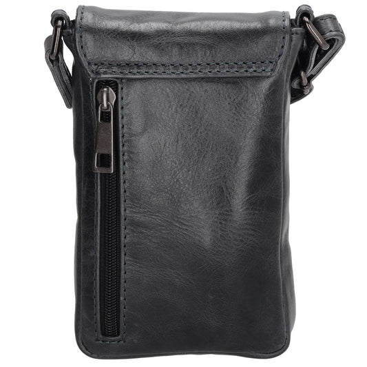 Handytasche| Minibag 10,5 x 16,5cm in Dunkelblau aus Leder mit Überschlag - leder-accessoires.com