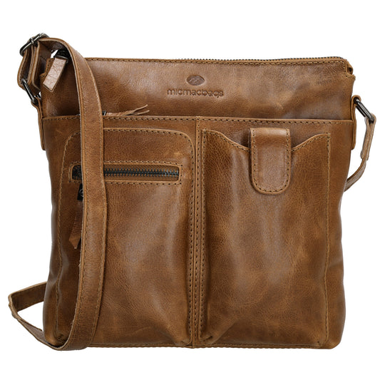 Schultertasche 25,5x23,5cm in Cognac aus Leder - leder-accessoires.com