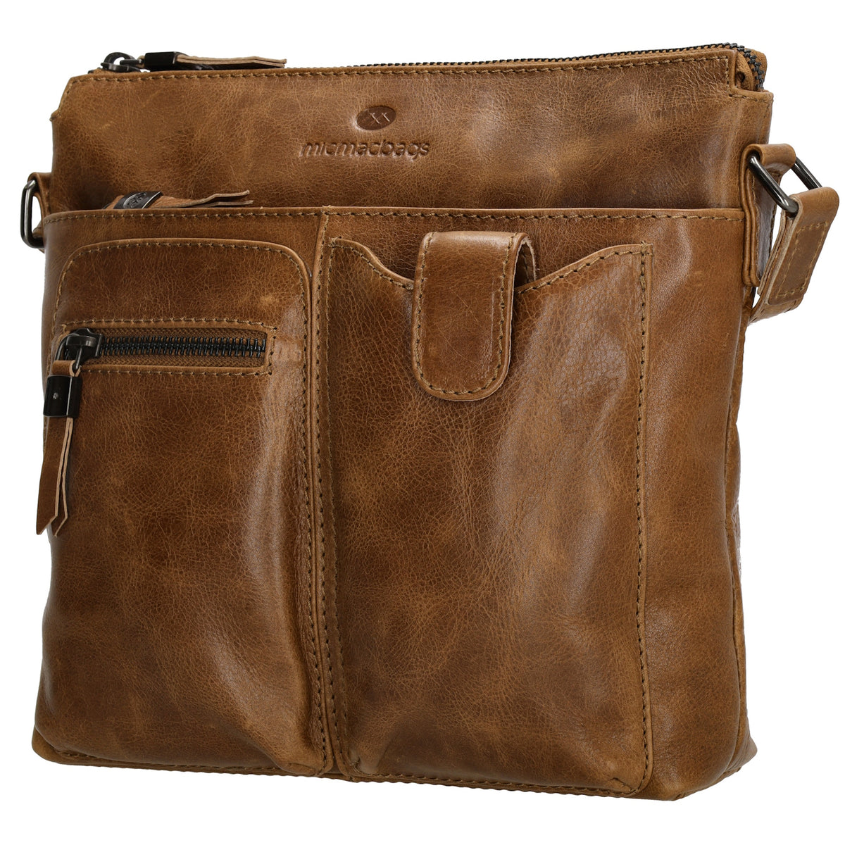 Schultertasche 25,5x23,5cm in Cognac aus Leder - leder-accessoires.com