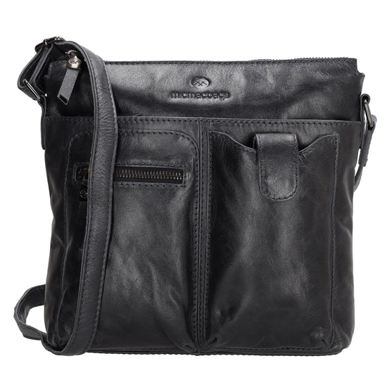 Schultertasche 25,5x23,5cm in Blau|Marine aus Leder - leder-accessoires.com