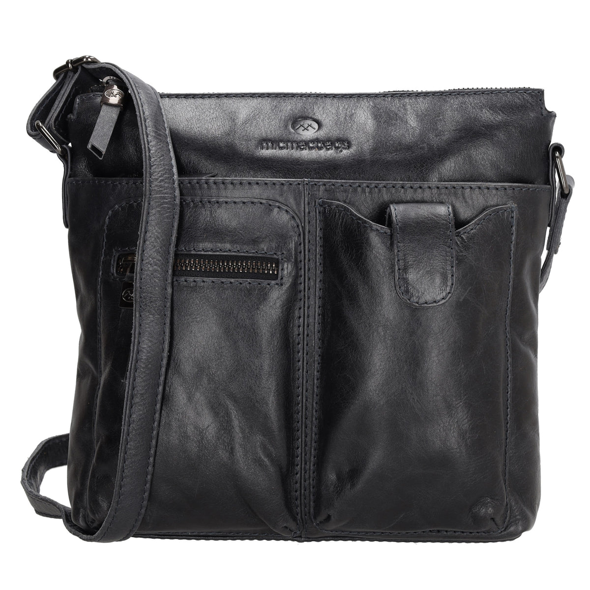 Schultertasche 25,5x23,5cm in Blau|Marine aus Leder - leder-accessoires.com