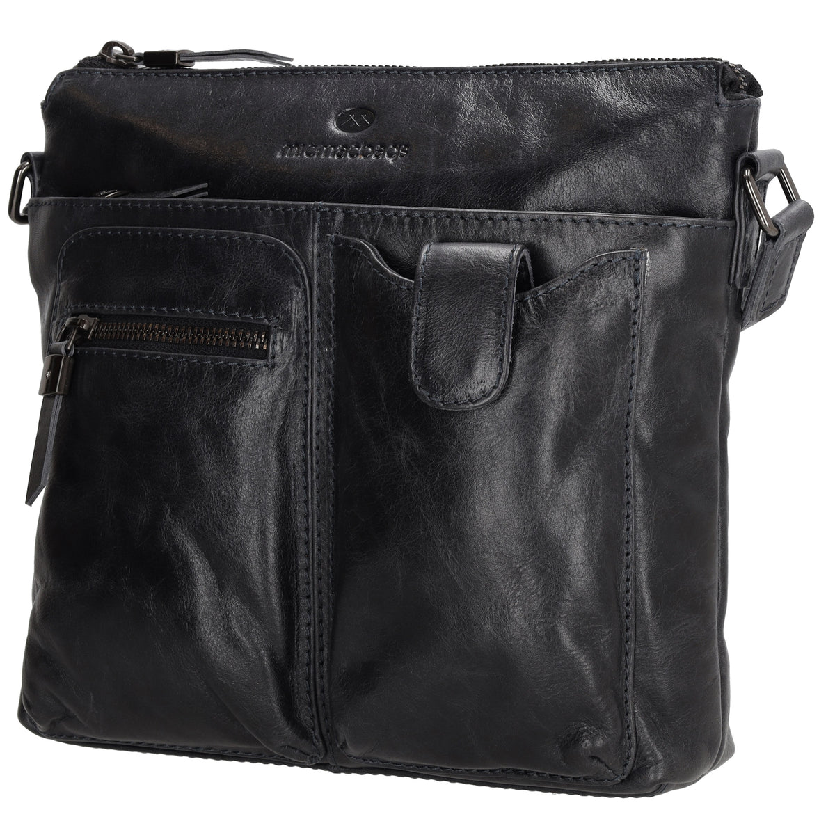 Schultertasche 25,5x23,5cm in Blau|Marine aus Leder - leder-accessoires.com