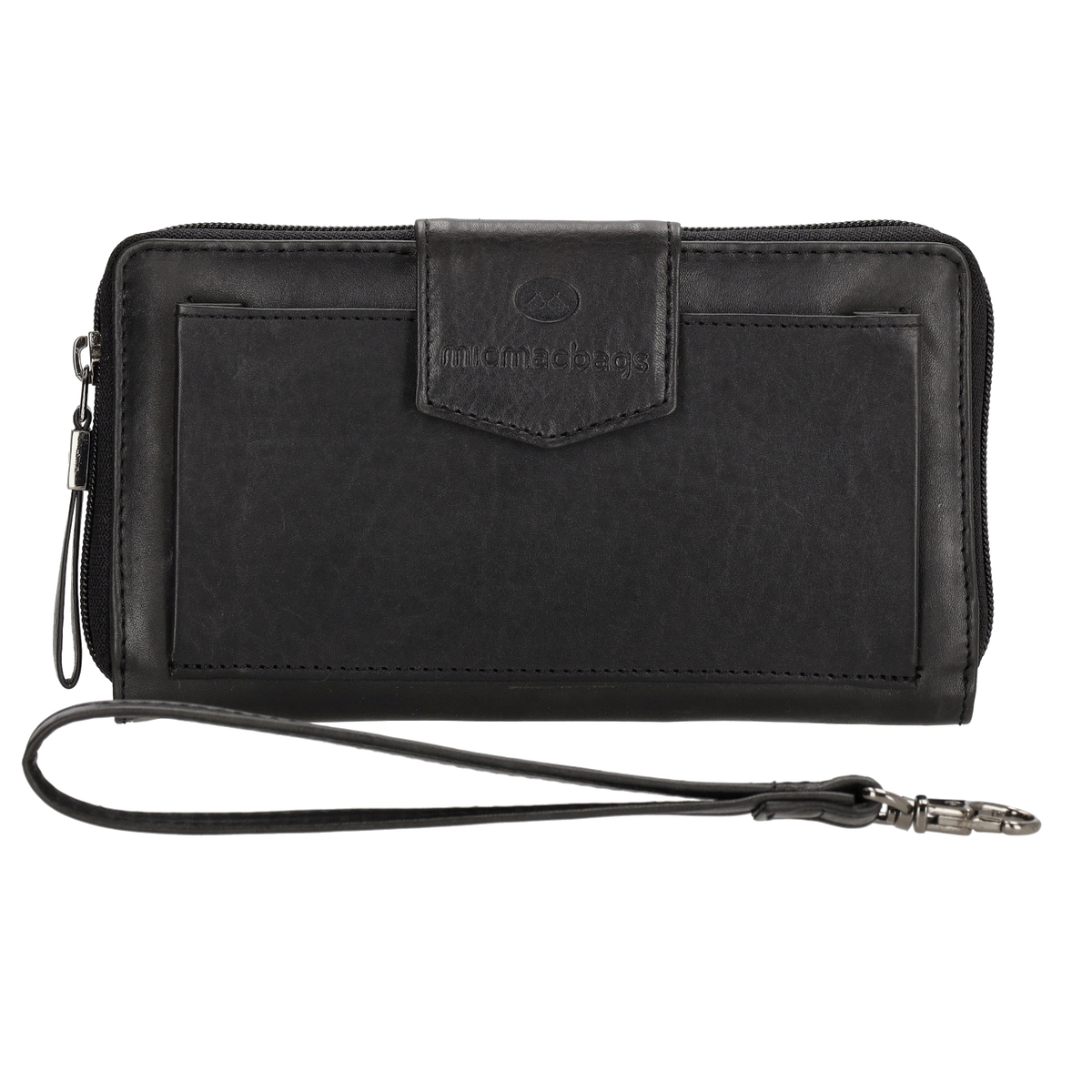 Lederbörse 19x10cm in Schwarz mit Überschlag und Druckknopf - leder-accessoires.com