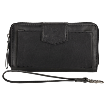 Lederbörse 19x10cm in Schwarz mit Überschlag und Druckknopf - leder-accessoires.com