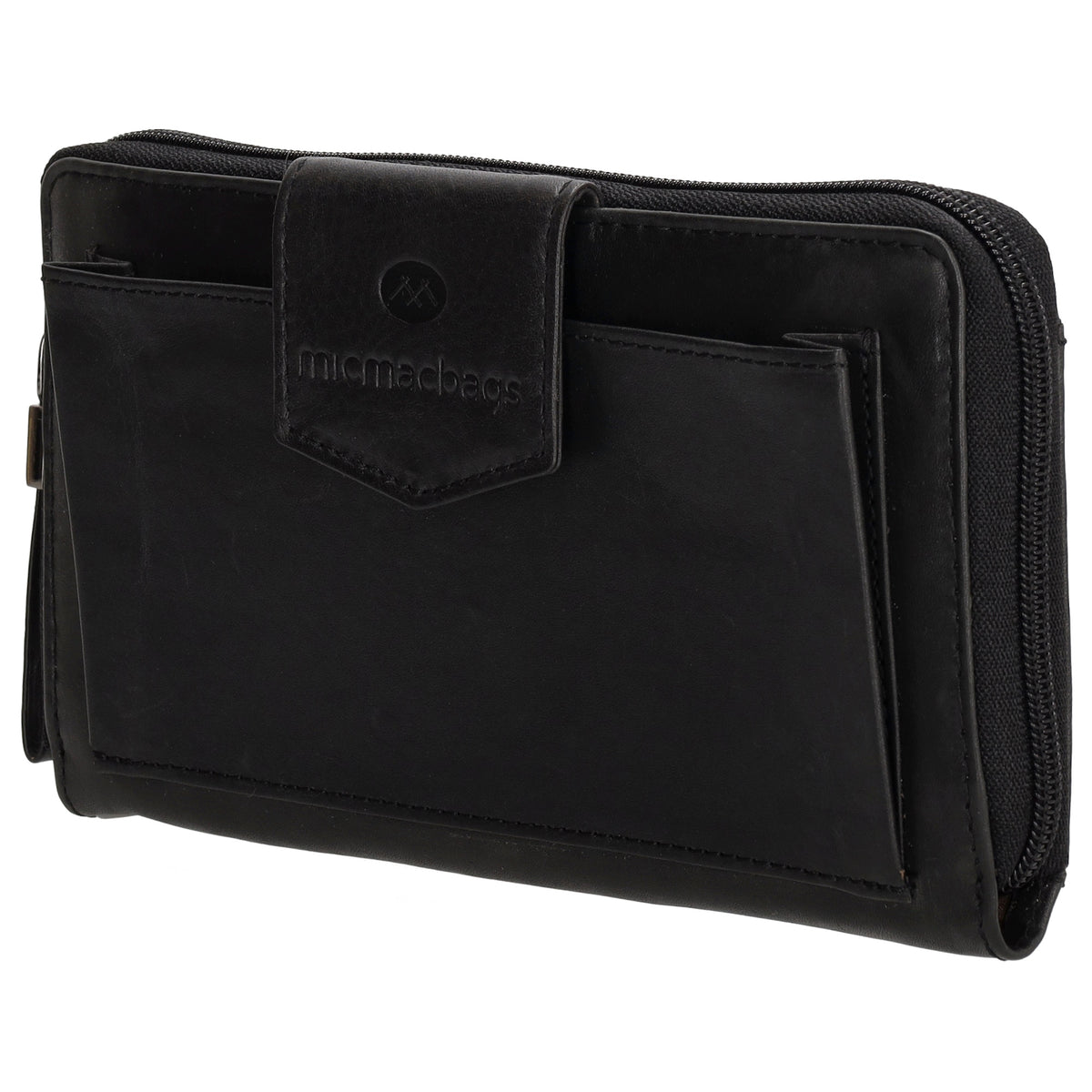 Lederbörse 19x10cm in Schwarz mit Überschlag und Druckknopf - leder-accessoires.com