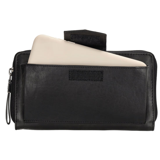 Lederbörse 19x10cm in Schwarz mit Überschlag und Druckknopf - leder-accessoires.com
