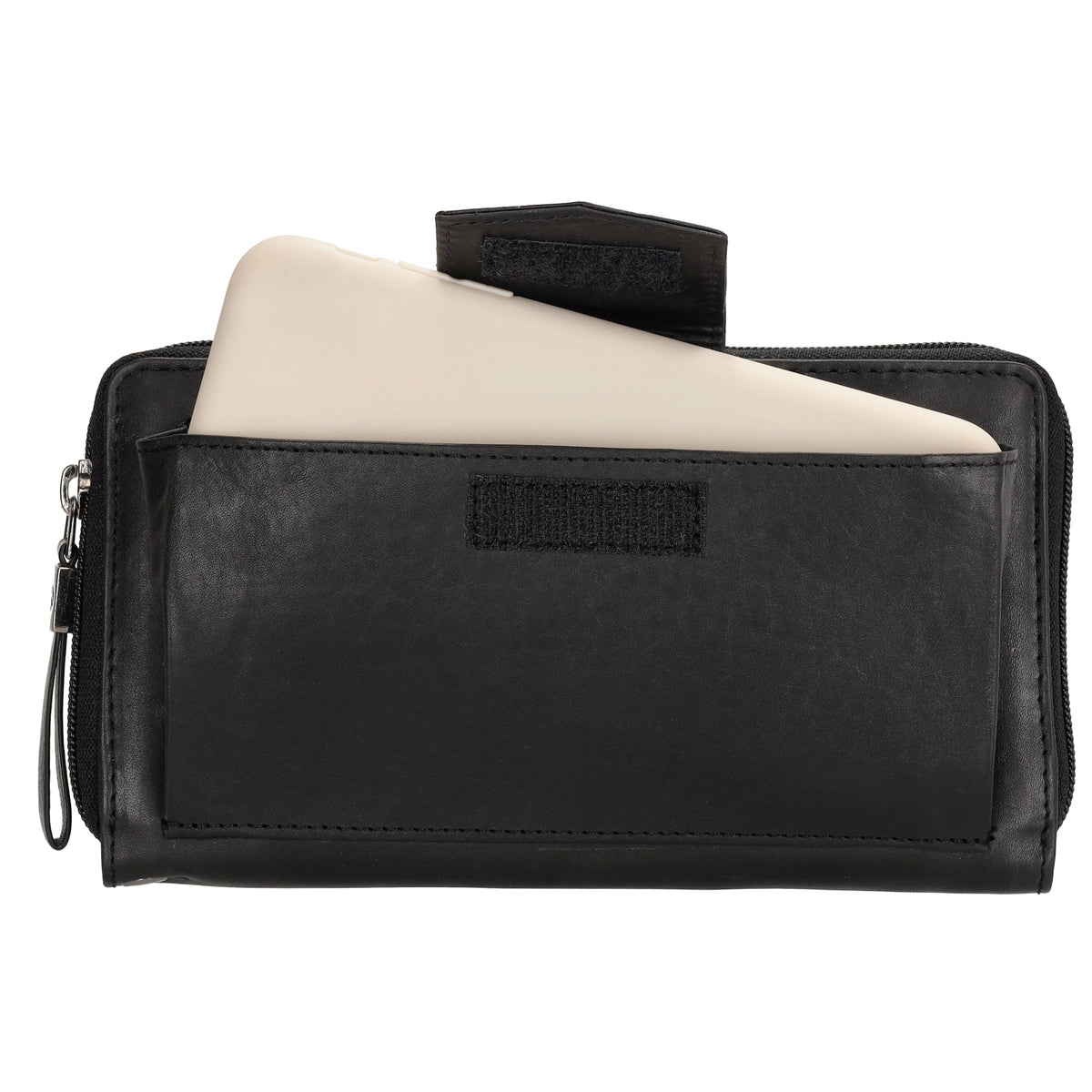 Lederbörse 19x10cm in Schwarz mit Überschlag und Druckknopf - leder-accessoires.com