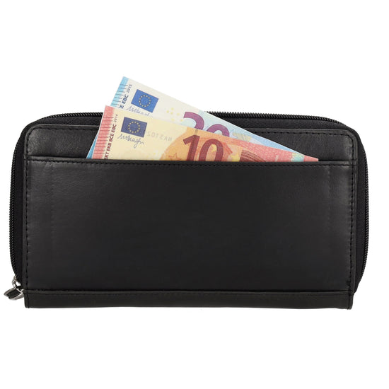 Lederbörse 19x10cm in Schwarz mit Überschlag und Druckknopf - leder-accessoires.com