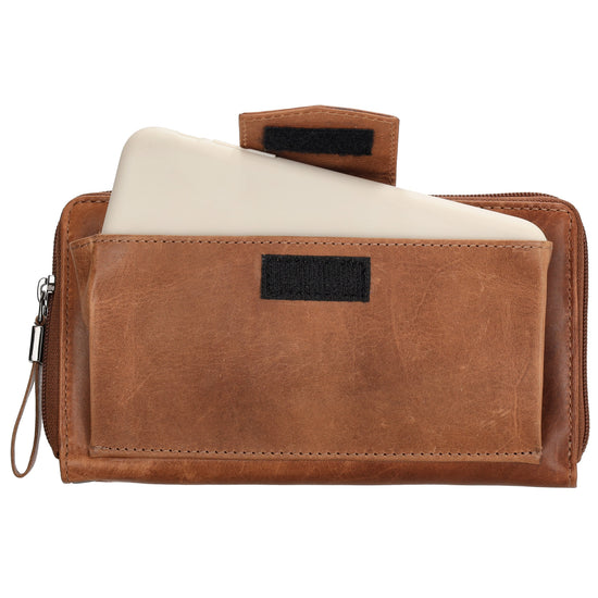 Lederbörse 19x10cm in Braun mit Überschlag und Druckknopf - leder-accessoires.com