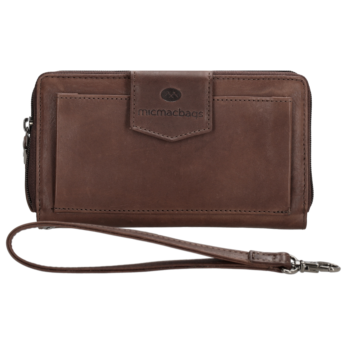 Lederbörse 19x10cm in Dunkelbraun mit Überschlag und Druckknopf - leder-accessoires.com