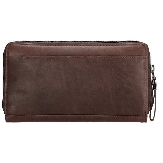 Lederbörse 19x10cm in Dunkelbraun mit Überschlag und Druckknopf - leder-accessoires.com