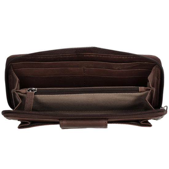Lederbörse 19x10cm in Dunkelbraun mit Überschlag und Druckknopf - leder-accessoires.com