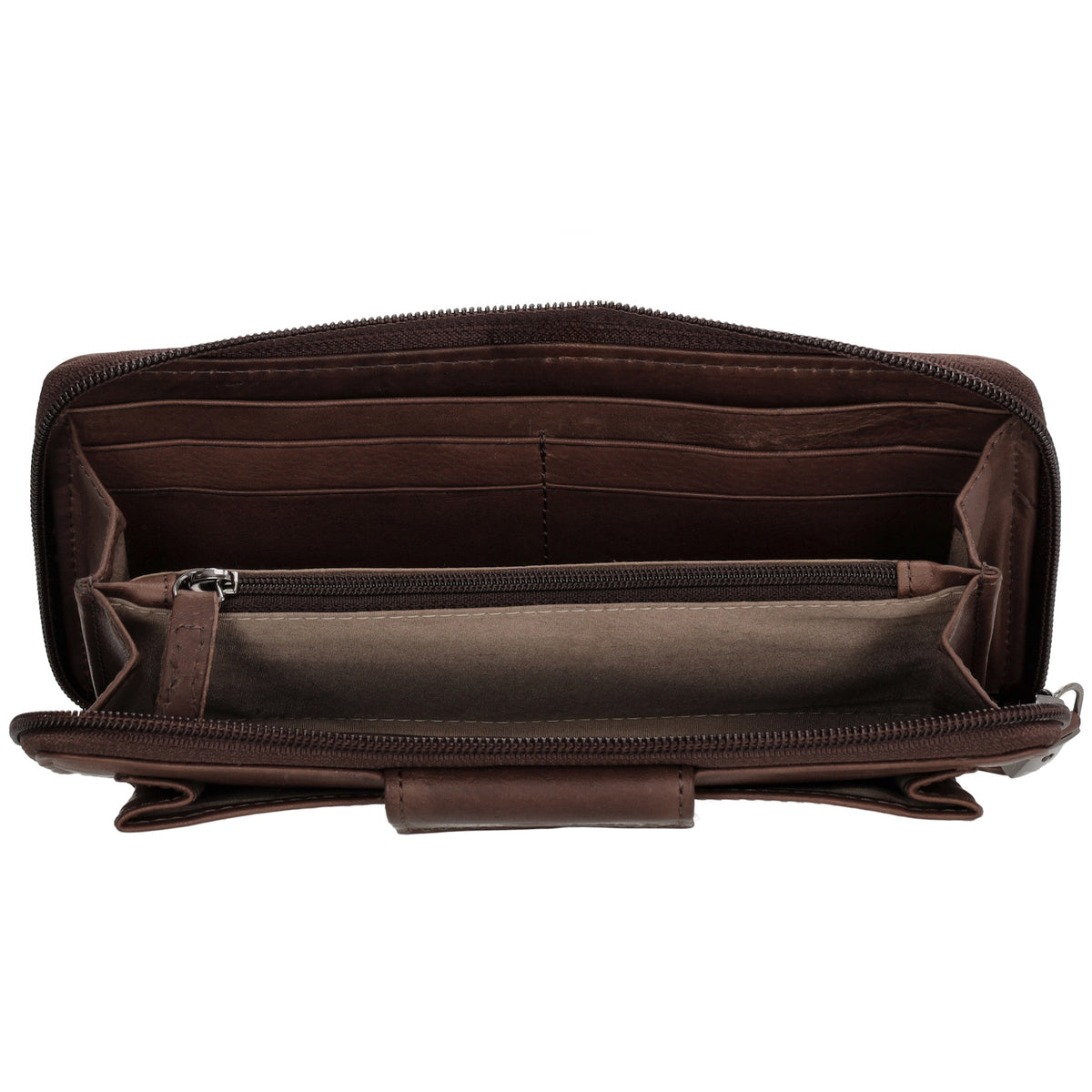 Lederbörse 19x10cm in Dunkelbraun mit Überschlag und Druckknopf - leder-accessoires.com