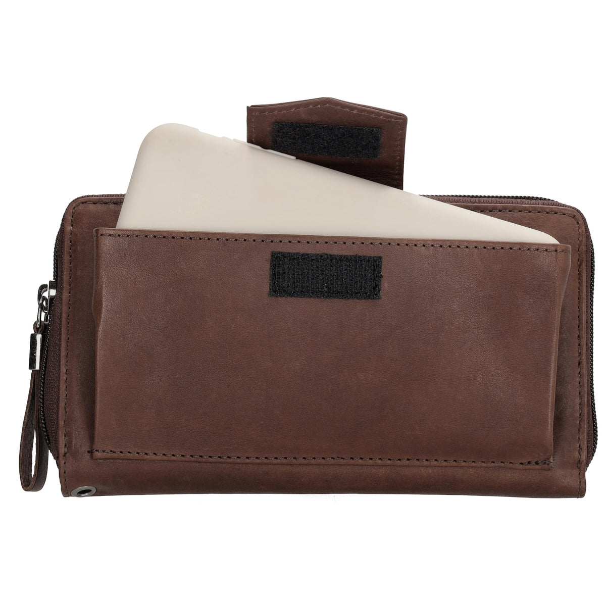 Lederbörse 19x10cm in Dunkelbraun mit Überschlag und Druckknopf - leder-accessoires.com