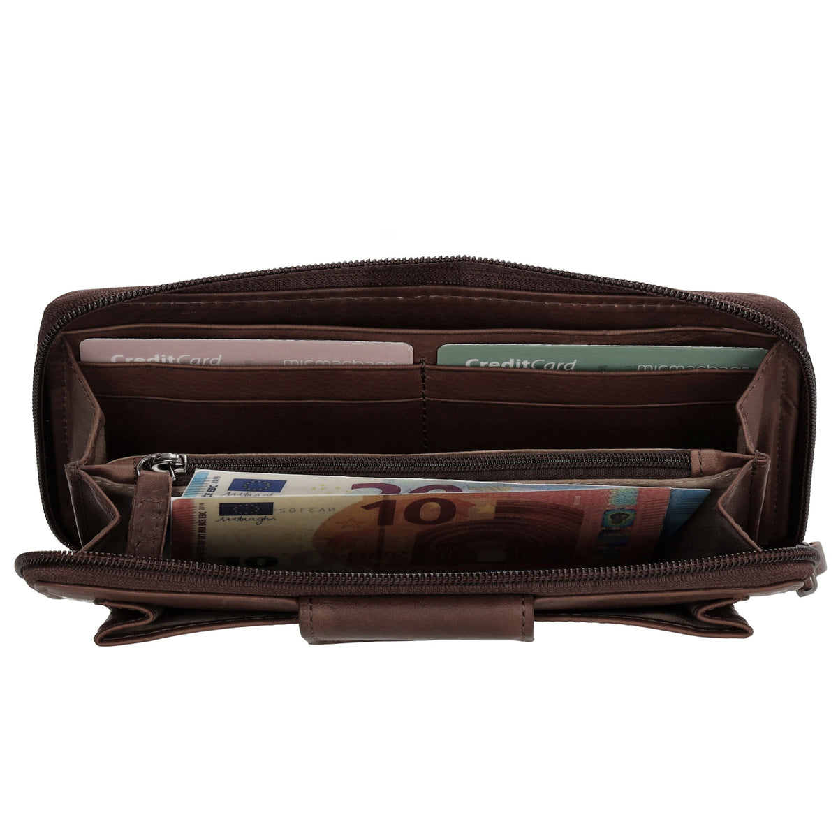 Lederbörse 19x10cm in Dunkelbraun mit Überschlag und Druckknopf - leder-accessoires.com