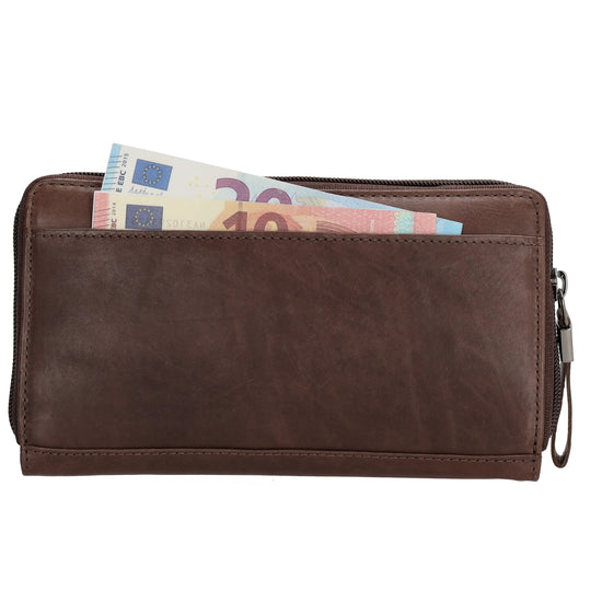 Lederbörse 19x10cm in Dunkelbraun mit Überschlag und Druckknopf - leder-accessoires.com