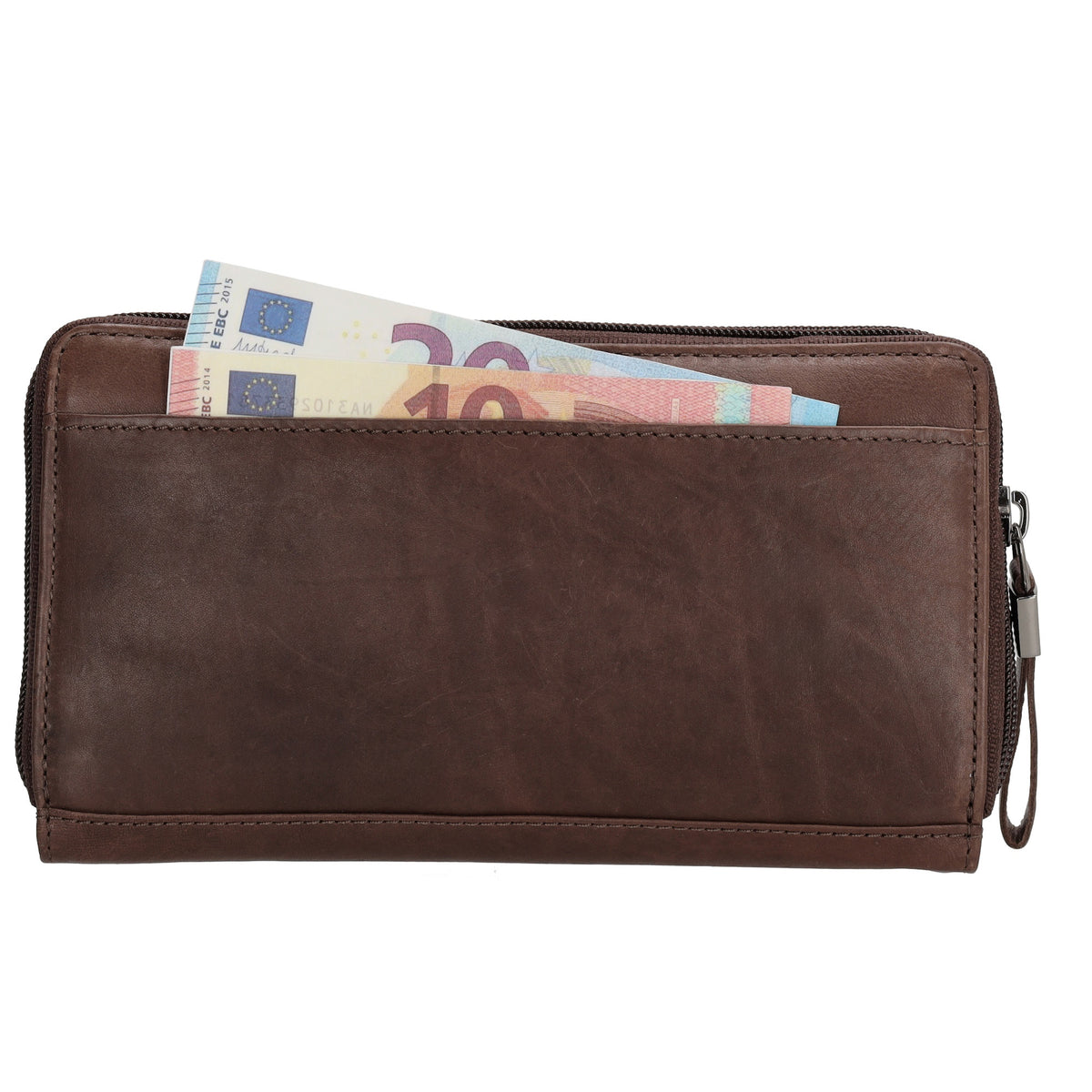 Lederbörse 19x10cm in Dunkelbraun mit Überschlag und Druckknopf - leder-accessoires.com