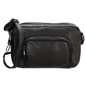 Schultertasche in Schwarz 24 x 15cm aus Leder mit Reißverschluss - leder-accessoires.com