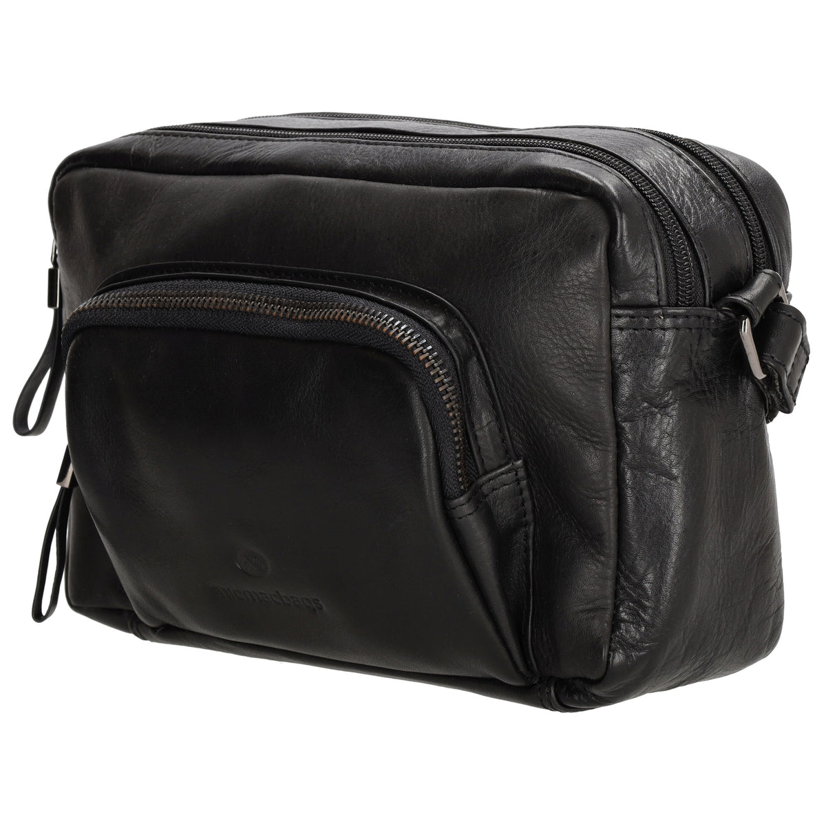 Schultertasche in Schwarz 24 x 15cm aus Leder mit Reißverschluss - leder-accessoires.com