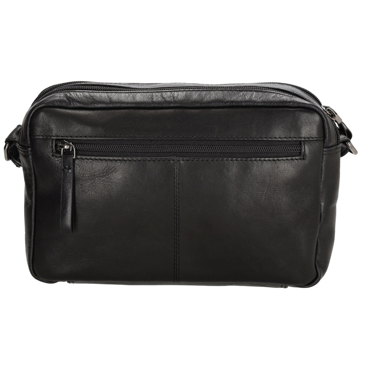 Schultertasche in Schwarz 24 x 15cm aus Leder mit Reißverschluss - leder-accessoires.com