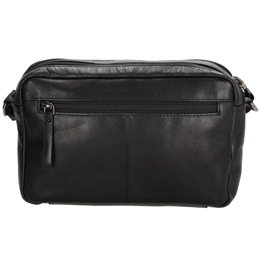 Schultertasche in Schwarz 24 x 15cm aus Leder mit Reißverschluss - leder-accessoires.com