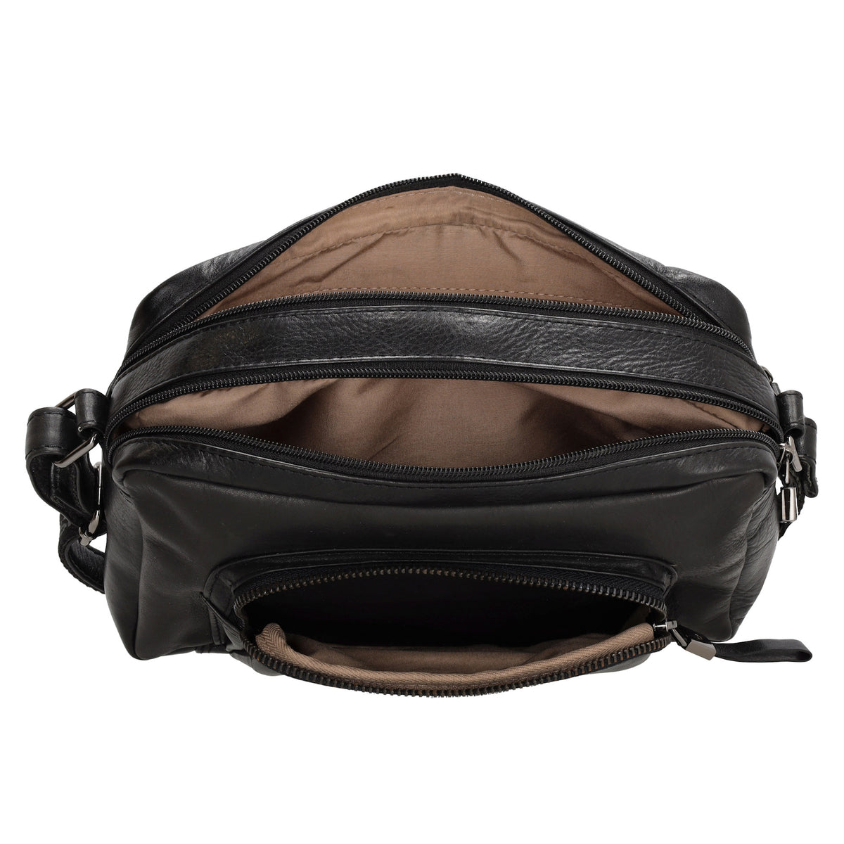 Schultertasche in Schwarz 24 x 15cm aus Leder mit Reißverschluss - leder-accessoires.com