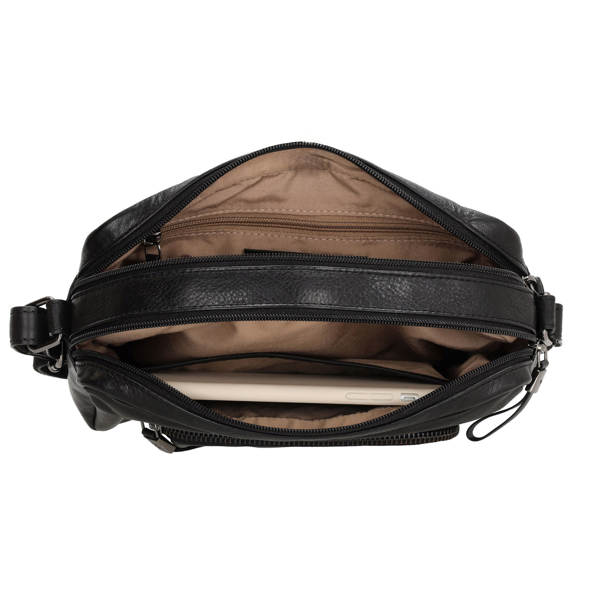 Schultertasche in Schwarz 24 x 15cm aus Leder mit Reißverschluss - leder-accessoires.com