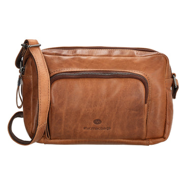 Schultertasche in Cognac 24 x 15cm aus Leder mit Reißverschluss - leder-accessoires.com