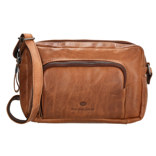 Schultertasche in Cognac 24 x 15cm aus Leder mit Reißverschluss - leder-accessoires.com