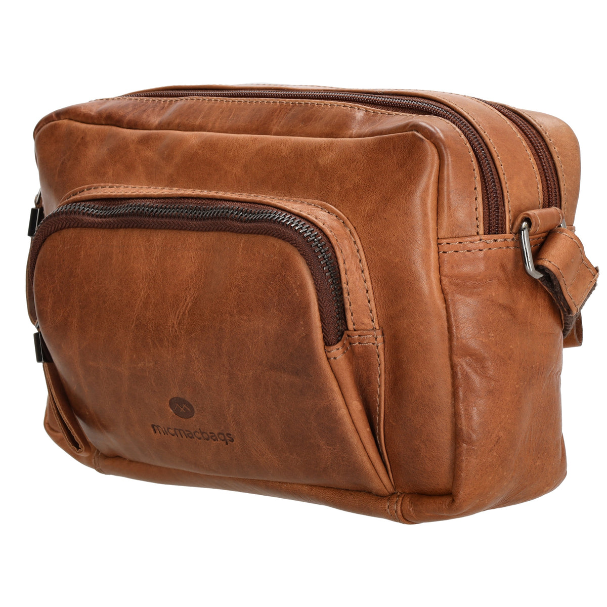 Schultertasche in Cognac 24 x 15cm aus Leder mit Reißverschluss - leder-accessoires.com