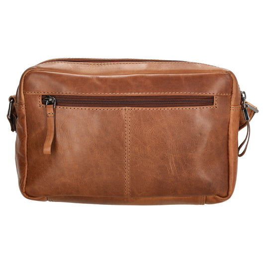 Schultertasche in Cognac 24 x 15cm aus Leder mit Reißverschluss - leder-accessoires.com
