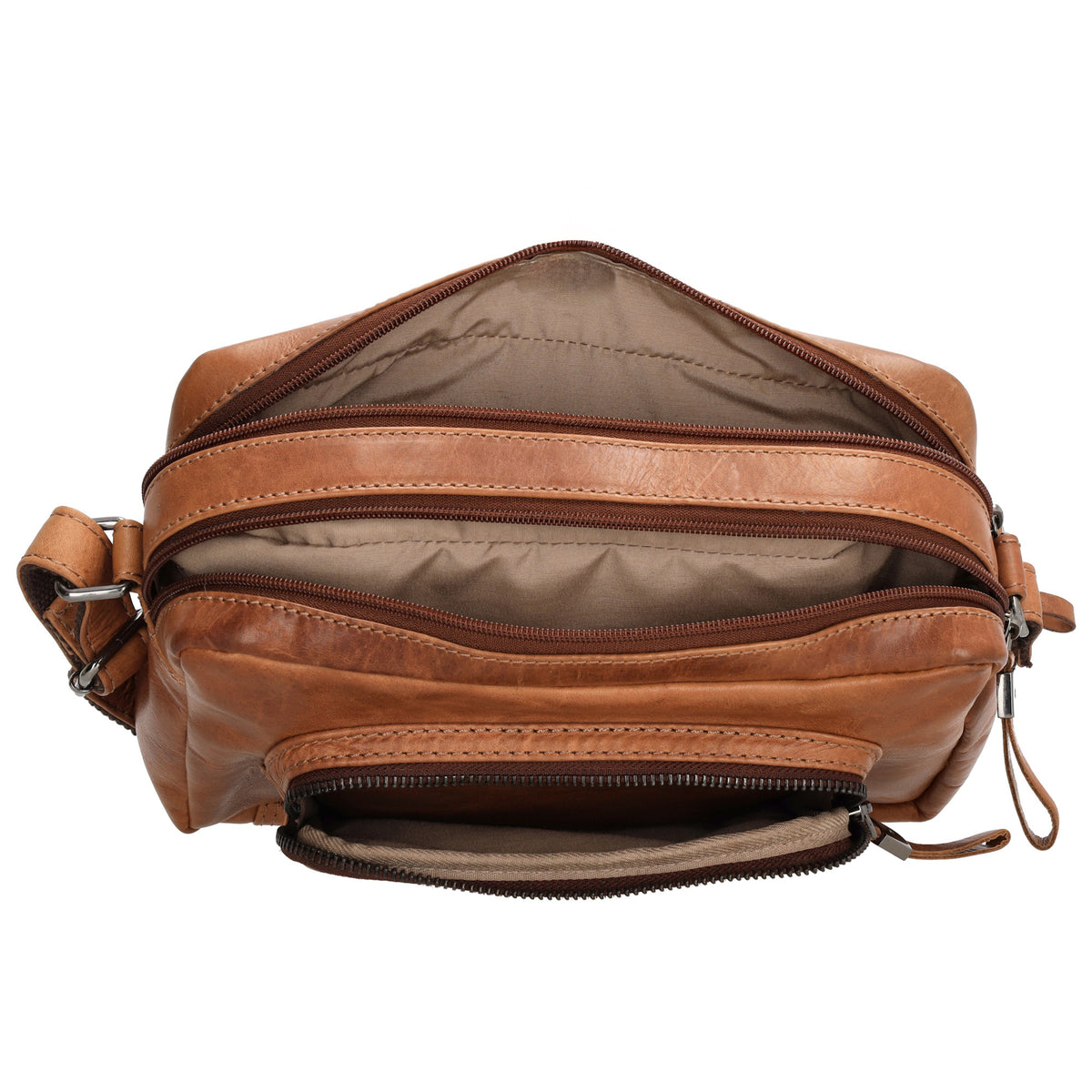 Schultertasche in Cognac 24 x 15cm aus Leder mit Reißverschluss - leder-accessoires.com