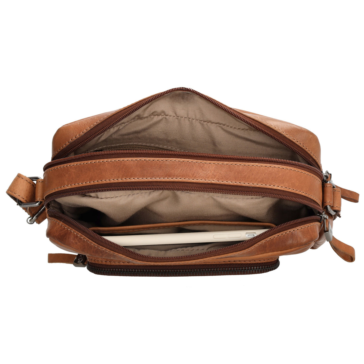 Schultertasche in Cognac 24 x 15cm aus Leder mit Reißverschluss - leder-accessoires.com