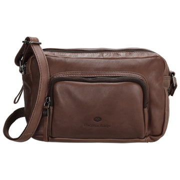 Schultertasche in Braun 24 x 15cm aus Leder mit Reißverschluss - leder-accessoires.com