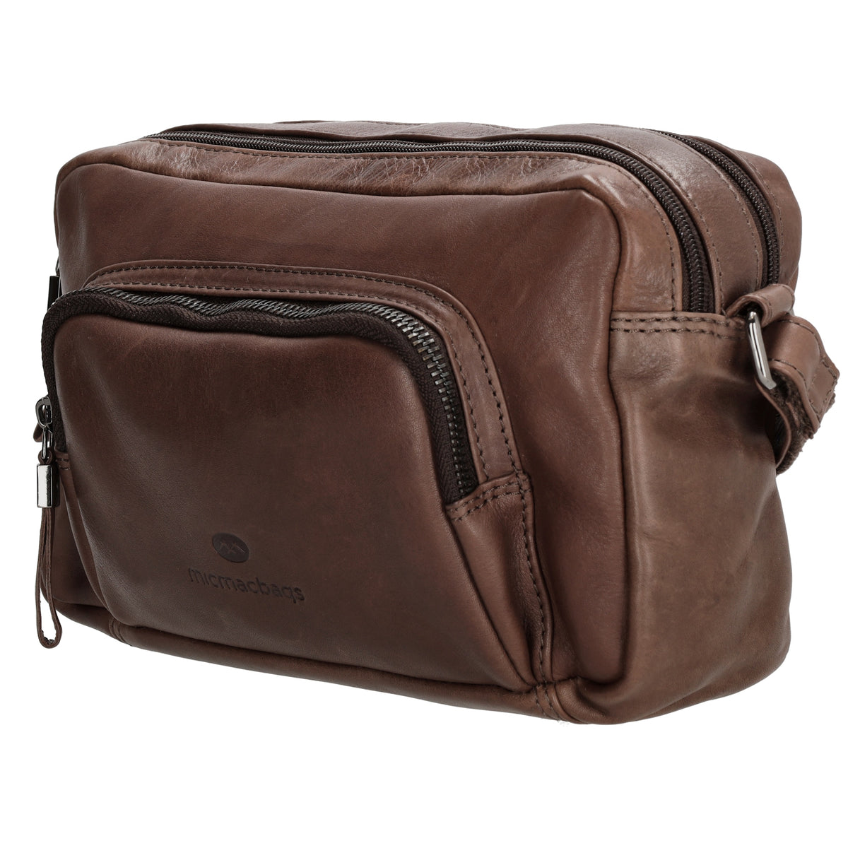 Schultertasche in Braun 24 x 15cm aus Leder mit Reißverschluss - leder-accessoires.com