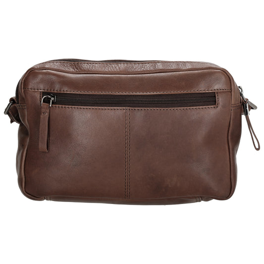Schultertasche in Braun 24 x 15cm aus Leder mit Reißverschluss - leder-accessoires.com