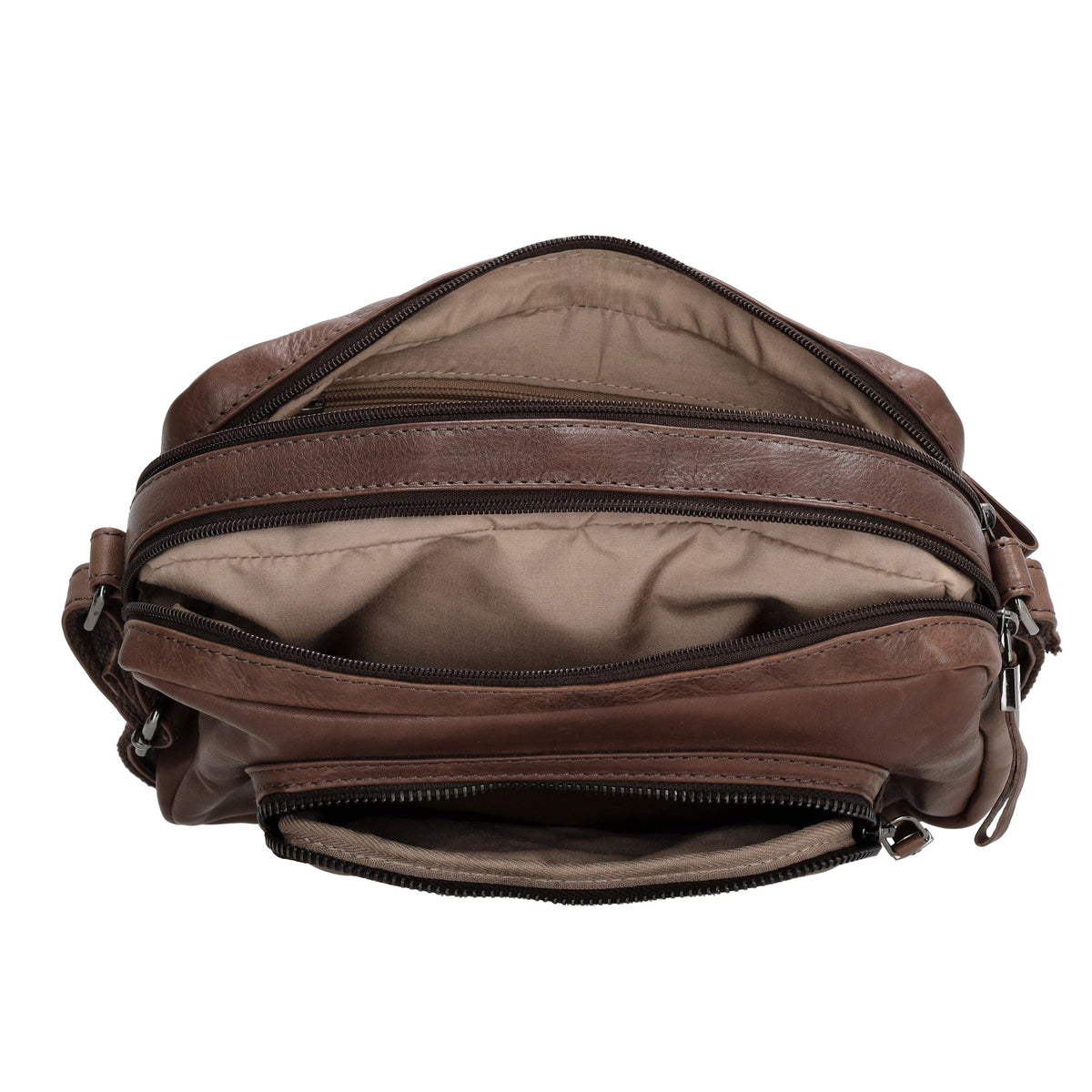 Schultertasche in Braun 24 x 15cm aus Leder mit Reißverschluss - leder-accessoires.com