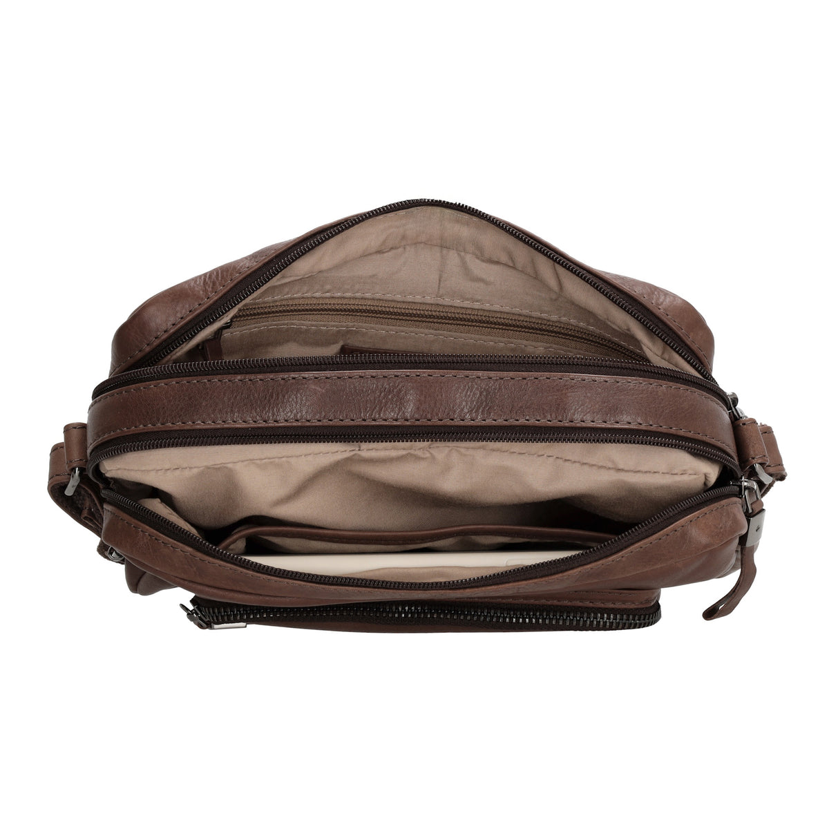 Schultertasche in Braun 24 x 15cm aus Leder mit Reißverschluss - leder-accessoires.com