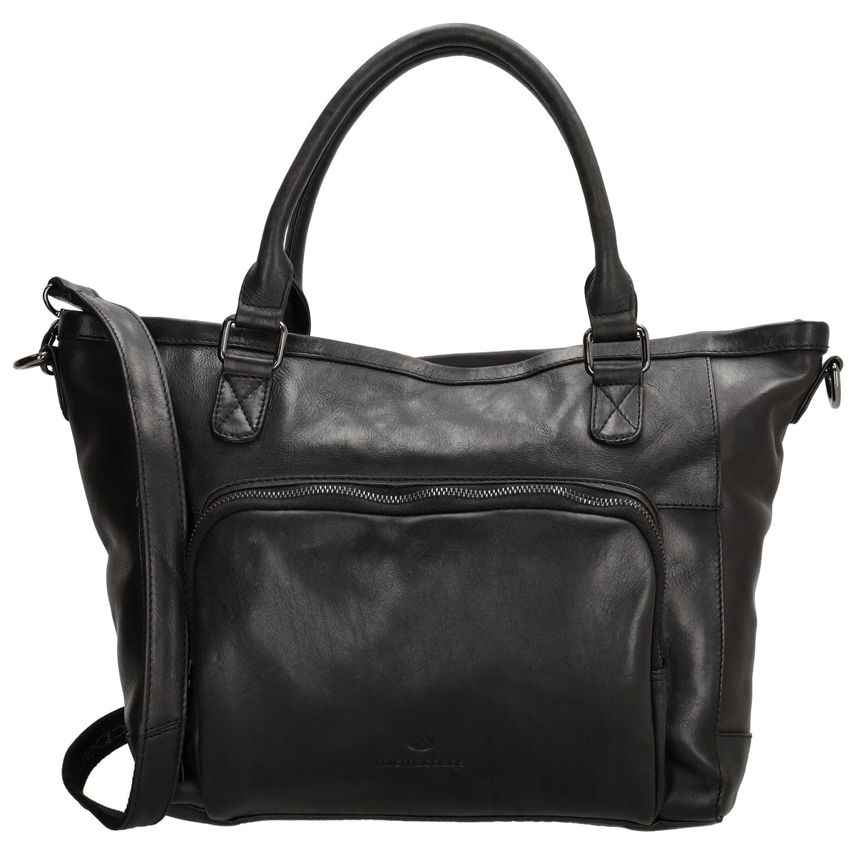 Schultertasche 31 x 29cm in Schwarz aus Leder mit Reißverschluss - leder-accessoires.com