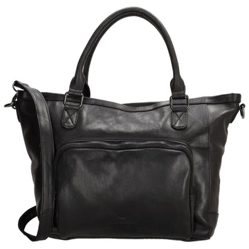 Schultertasche 31 x 29cm in Schwarz aus Leder mit Reißverschluss - leder-accessoires.com