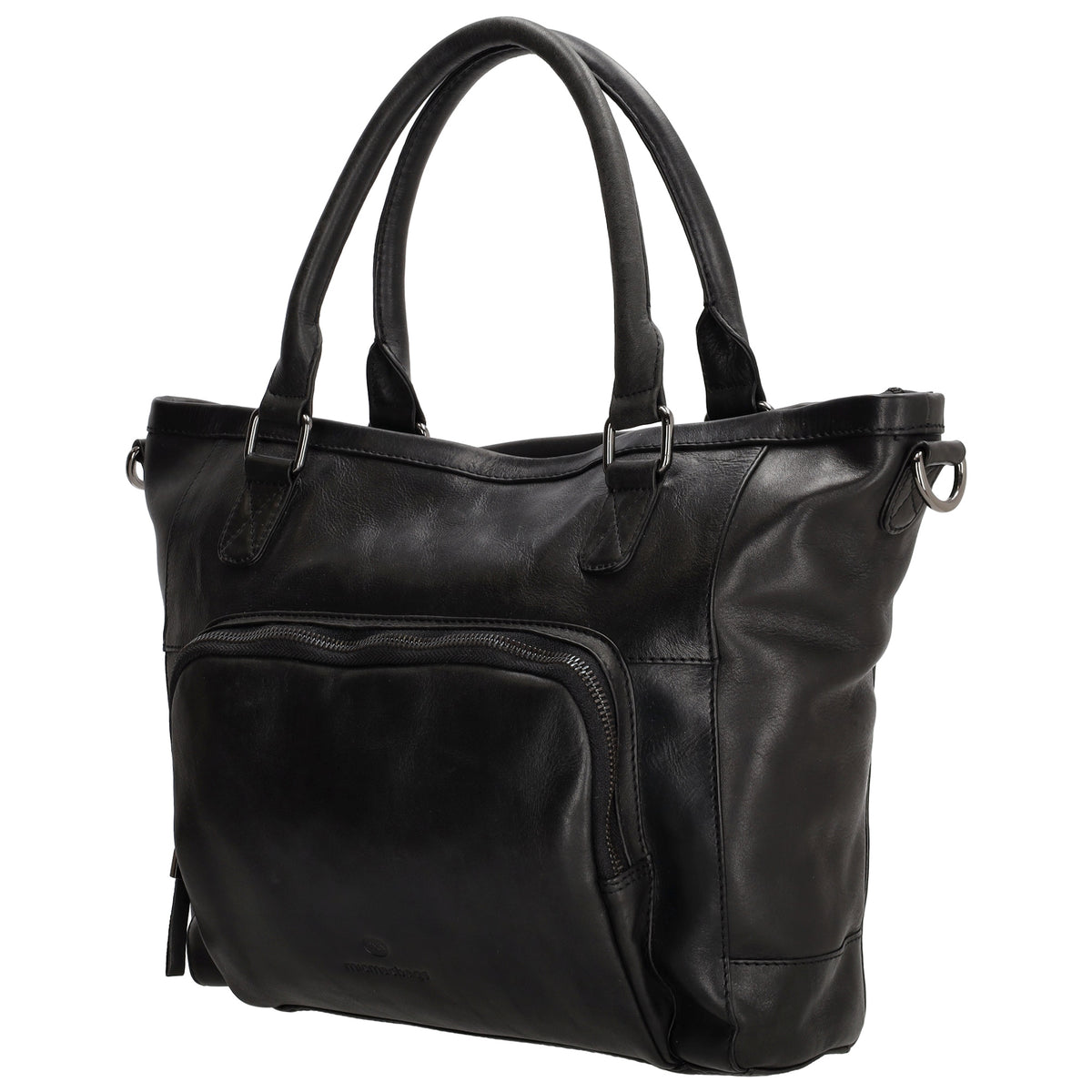 Schultertasche 31 x 29cm in Schwarz aus Leder mit Reißverschluss - leder-accessoires.com