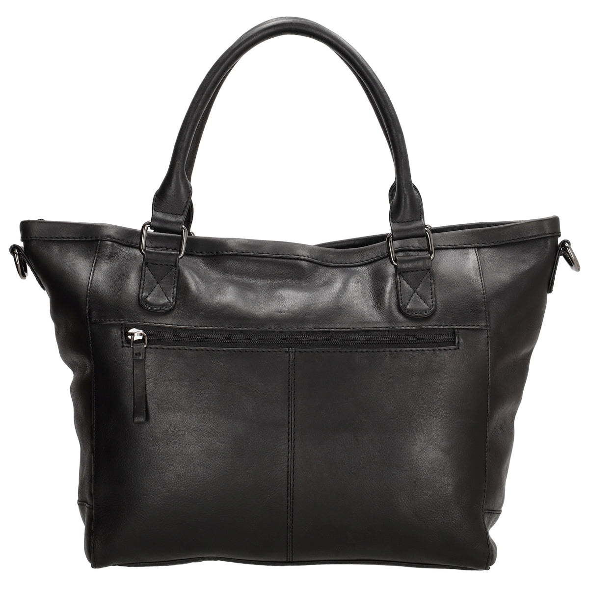 Schultertasche 31 x 29cm in Schwarz aus Leder mit Reißverschluss - leder-accessoires.com
