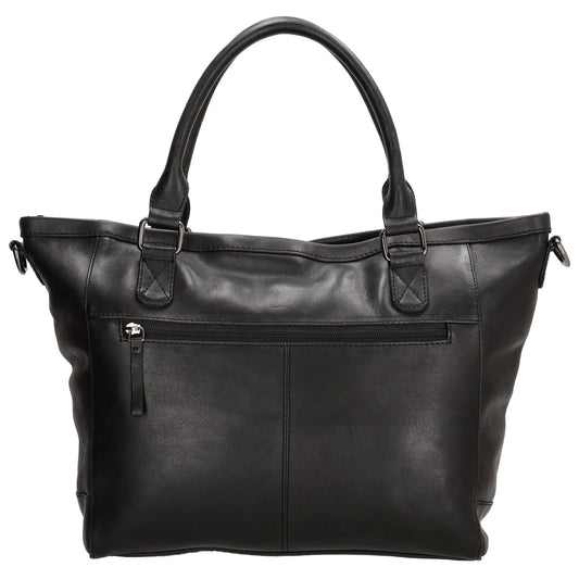 Schultertasche 31 x 29cm in Schwarz aus Leder mit Reißverschluss - leder-accessoires.com