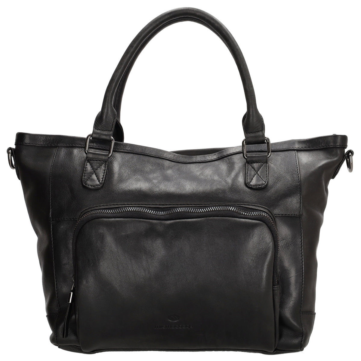 Schultertasche 31 x 29cm in Schwarz aus Leder mit Reißverschluss - leder-accessoires.com